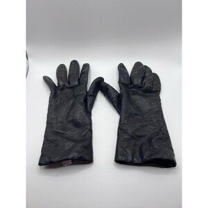Black Vintage High Leather Gloves Cashmere Lined Size 8
